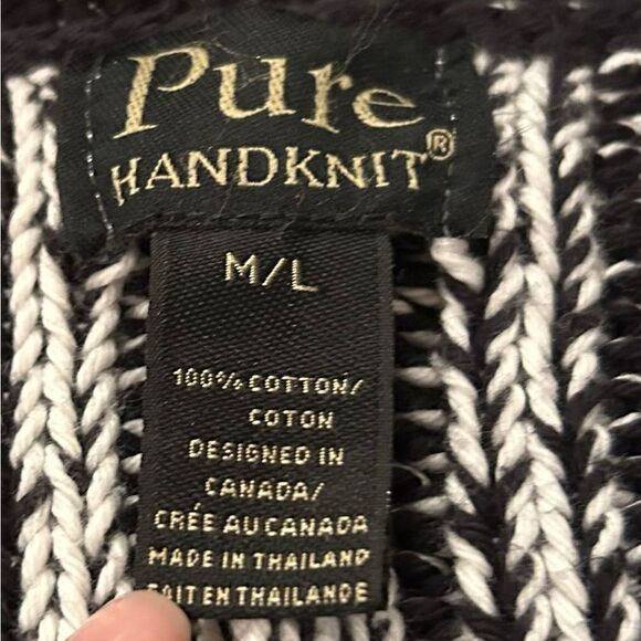 Pure Brand Black White English Handmade Cotton Cardigan Sweater Medium Large - Picture 12 of 12